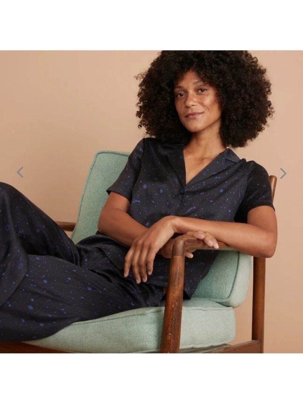 Marine Layer Washable Silk Short Sleeve Top Anthracite Mystic Print